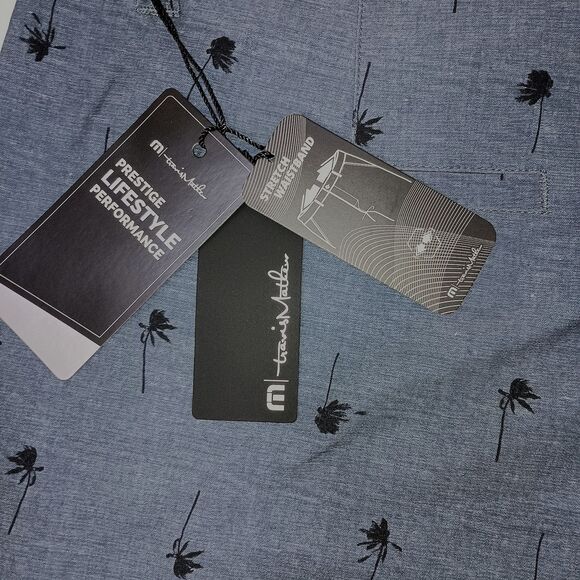 Travis Matthew Mens But Why Golf  Performance Shorts Size 40 Blue Palm Trees NWT - Picture 8 of 9